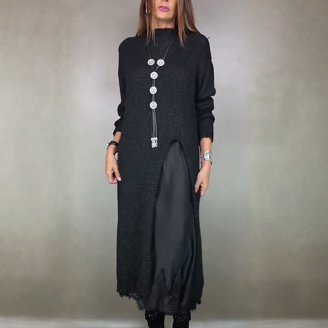 Ravenna | Women's Sweater Dress Long Sleeve Midi - Black - Image 1