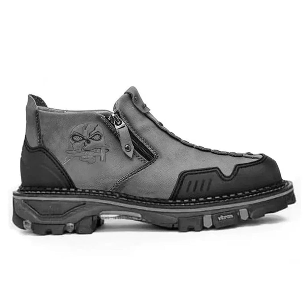 Rexford | Men's Skull Ankle Boot Zipper Lug Sole - Grey - Image 1