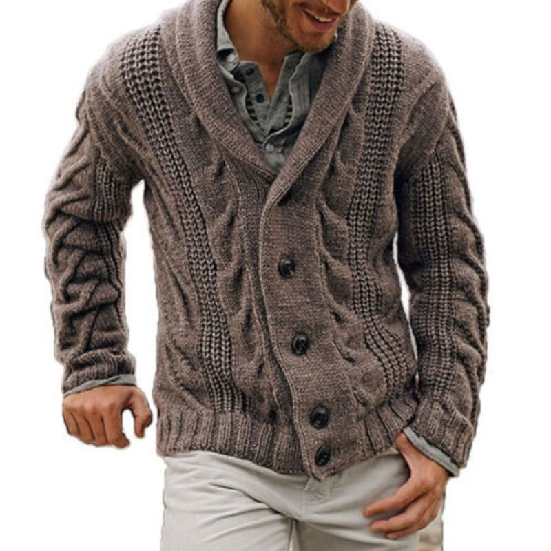 Rolvane | Men's Cable Knit Cardigan Sweater - Taupe - Image 1