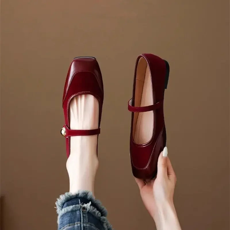 Rovara | Women's Mary Jane Flats Square Toe - Burgundy - Image 1
