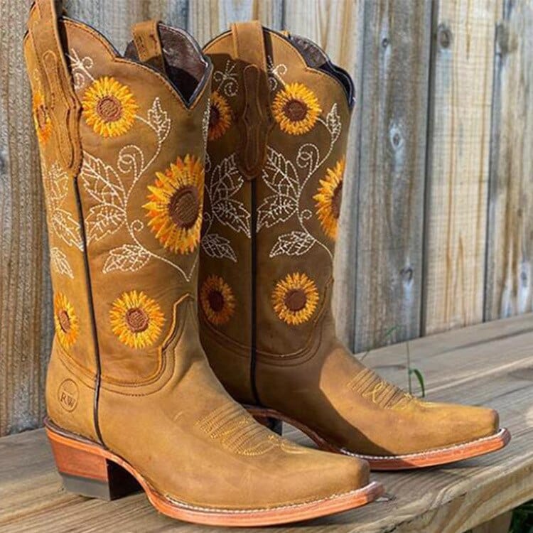 Sunnara | Women's Knee-High Western Cowboy Boots - Camel - Image 1