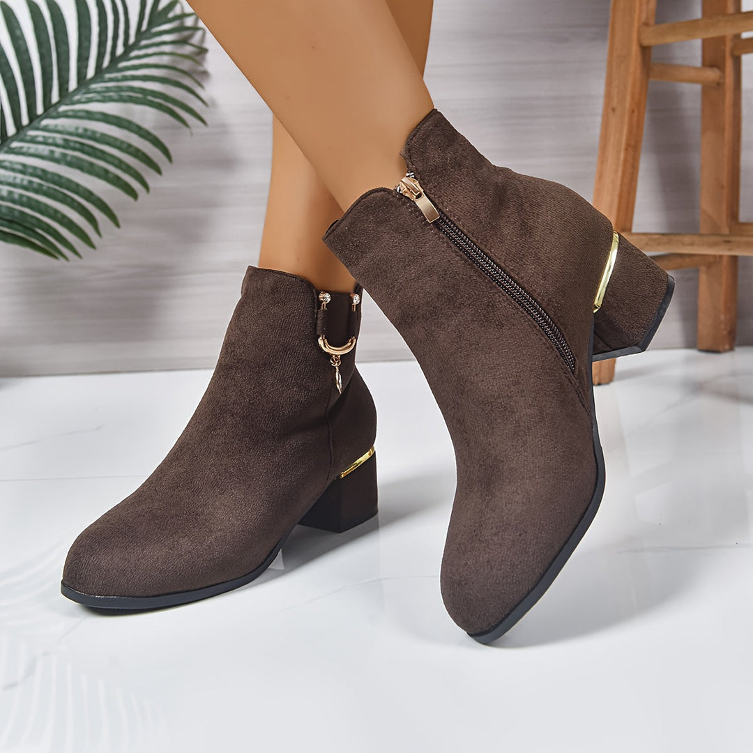 Telvara | Women's Suede Ankle Boots Block Heel - Brown - Image 1