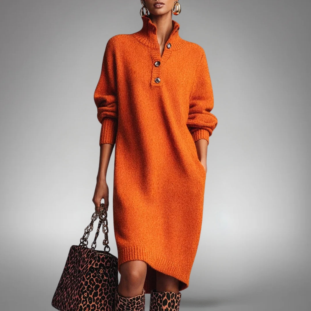 Threnova | Women's Oversized Knit Midi Sweater Dress - Orange - Image 1