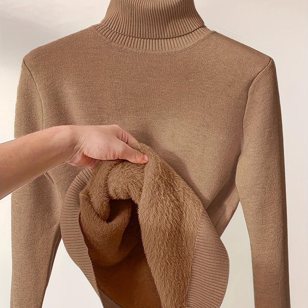 Tolvaine | Women's Fleece-Lined Turtleneck Sweater - Camel - Image 1
