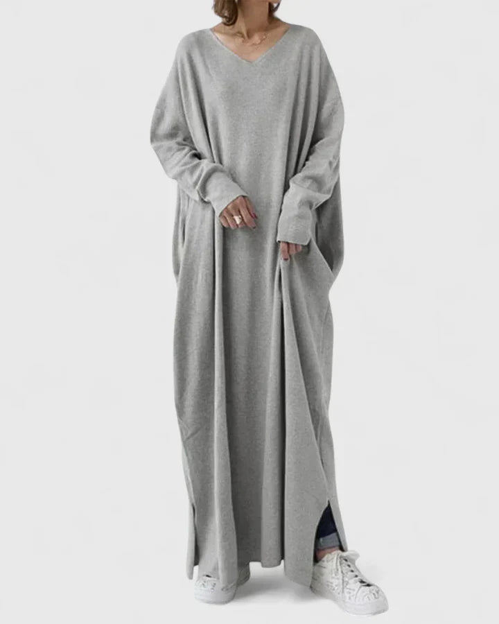 Tolvara | Women's Oversized Maxi Sweater Dress - Light Grey - Image 1