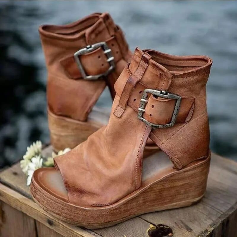 Veldane | Women's Wedge Ankle Boots Open Toe - Image 1