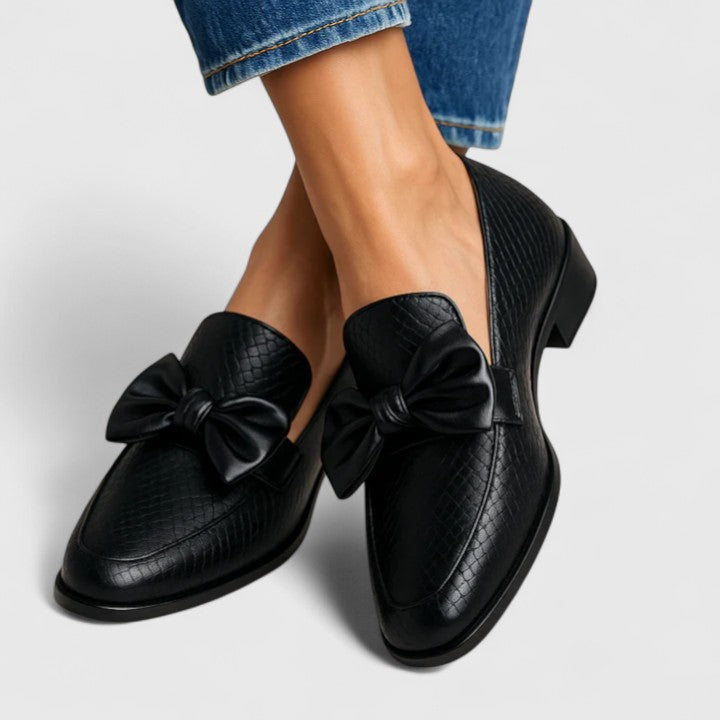 Velvara | Women's Bow Loafer Slip-On Flat - Black - Image 1