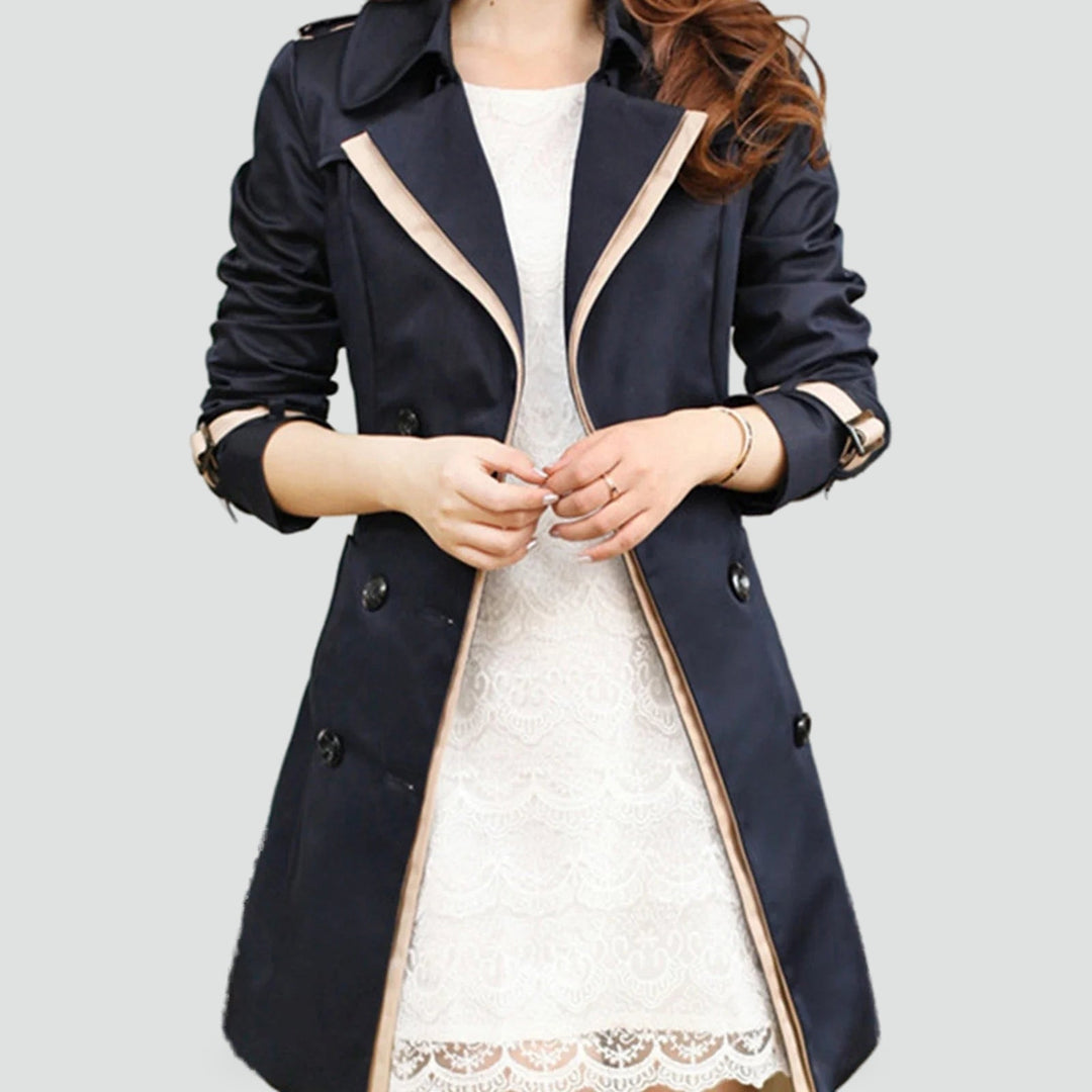 Veradelle | Women's Double-Breasted Trench Coat - Navy - Image 1