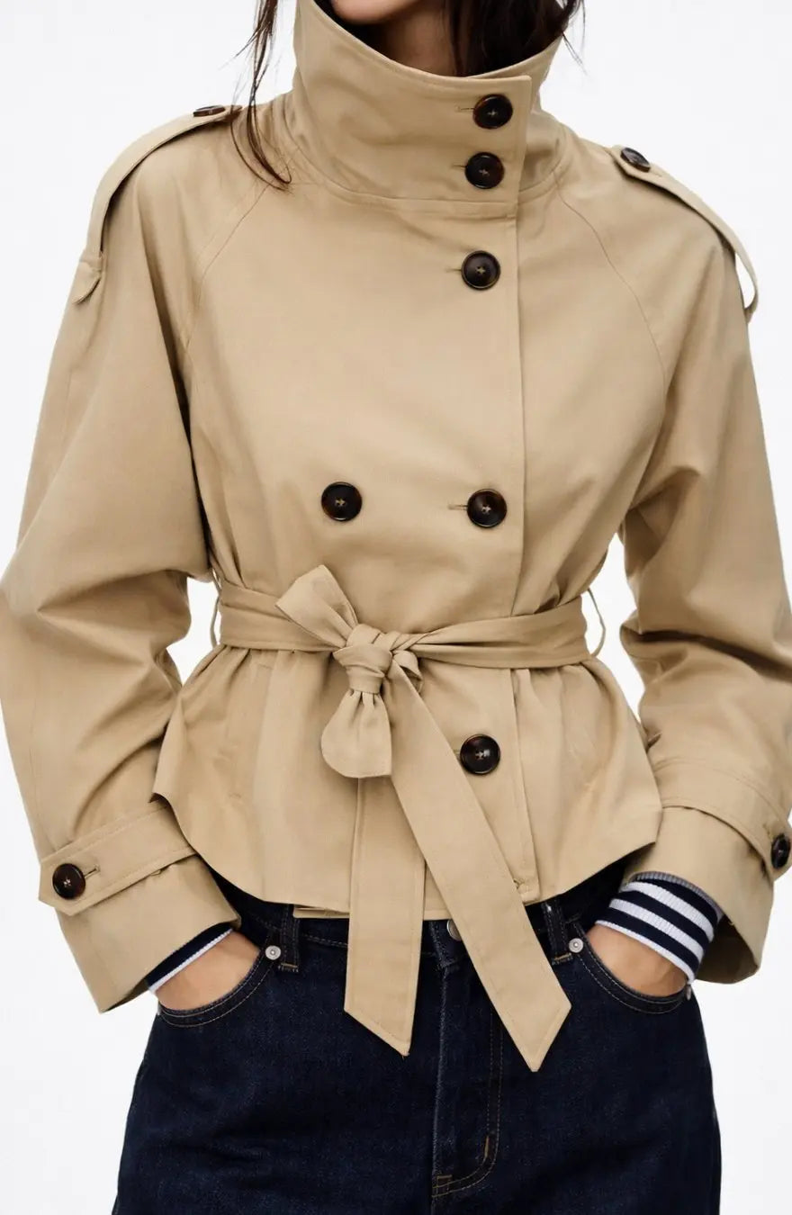 Vervaine | Women's Belted Short Trench Coat - Camel - Image 1