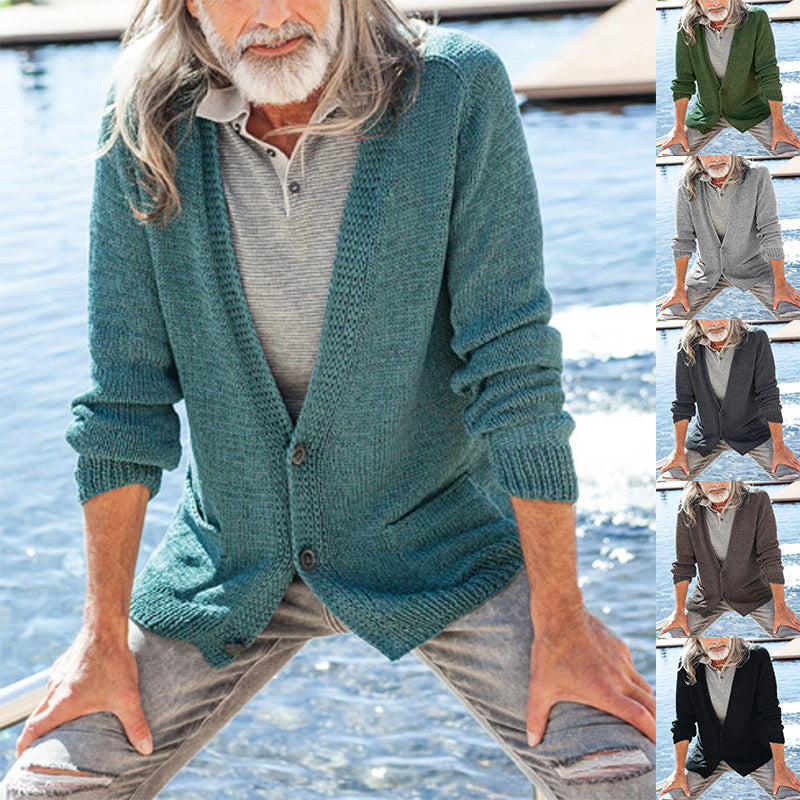 Vordwell | Men's Knit Cardigan Sweater V-Neck - Teal - Image 1
