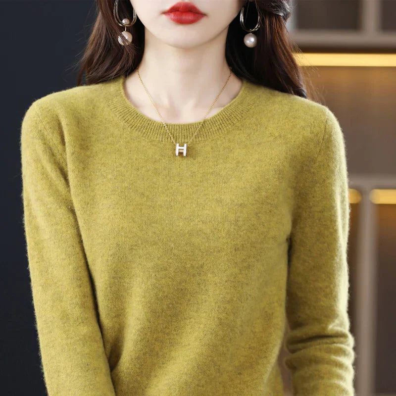 Vorrena | Women's Crew Neck Knit Sweater - Yellow - Image 1