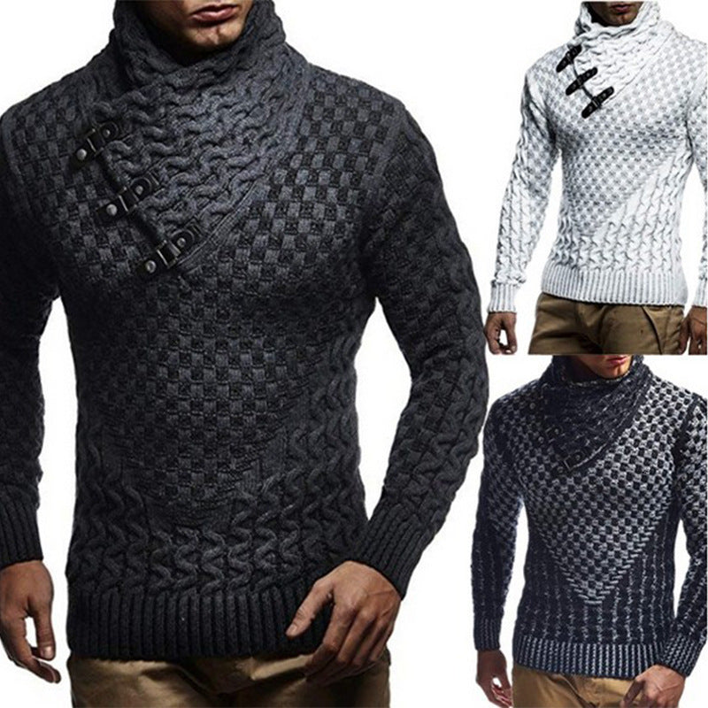 Vorrigan | Men's Cable Knit Turtleneck Sweater - Dark Grey - Image 1