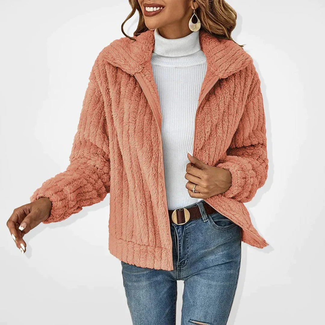 Vorrinda | Women's Fleece Zip-Up Sherpa Jacket - Pink - Image 1