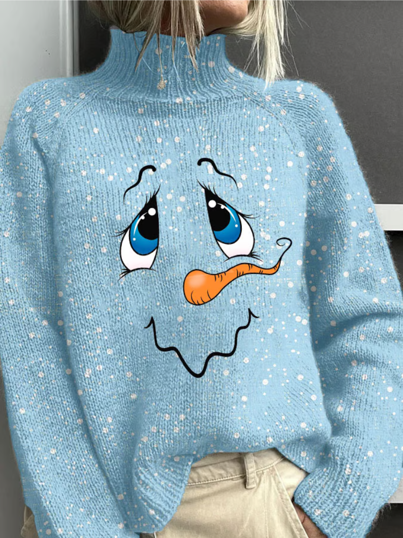 Wintrel | Women's Christmas Snowman Turtleneck Sweater - Light Blue - Image 1