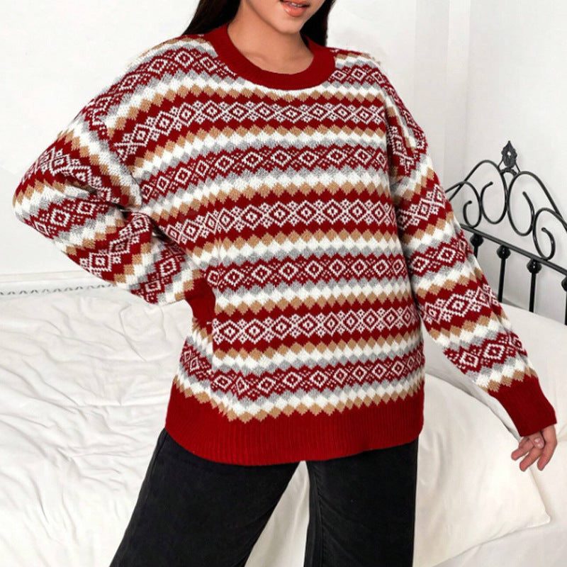 Wrenith | Women's Christmas Sweater Fair Isle Knit - Red - Image 1