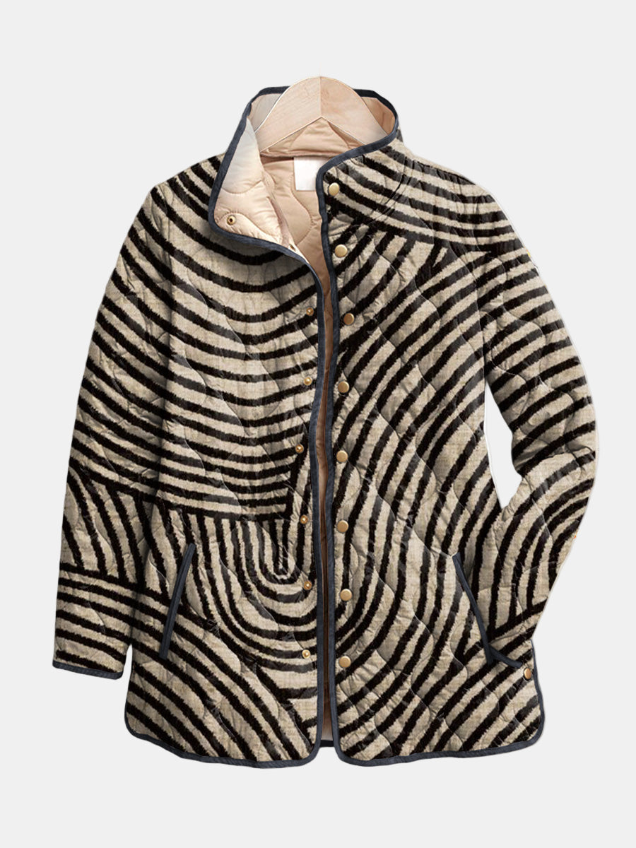 Zorvaine | Women's Quilted Puffer Jacket Zebra Print - Striped - Image 1
