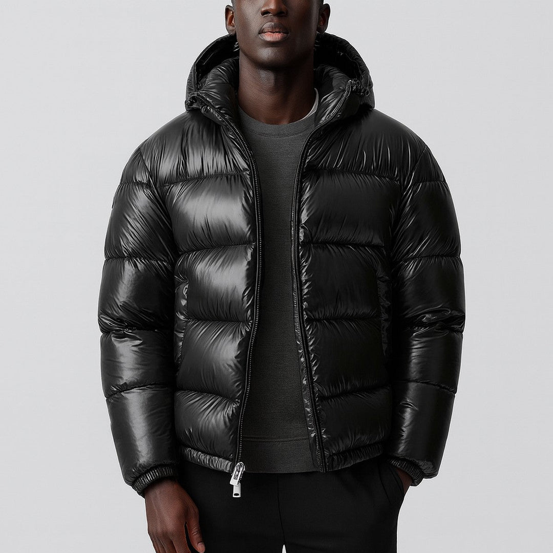 Zorvan | Men's Hooded Puffer Jacket Winter Coat - Black - Image 1
