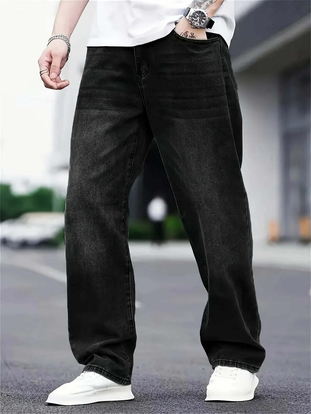 Zorwick | Men's Baggy Jeans Relaxed Fit Wide Leg - Dark Grey - Image 1