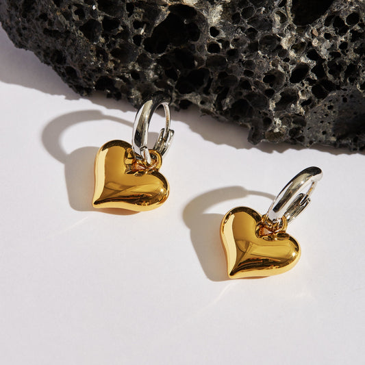 Lucky Heart Pendant Hoop Earrings