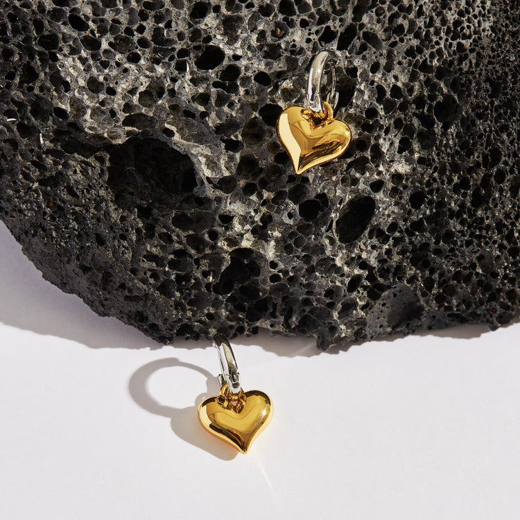 Lucky Heart Pendant Hoop Earrings