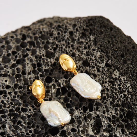 Baroque Pearl Bar Drop Earrings