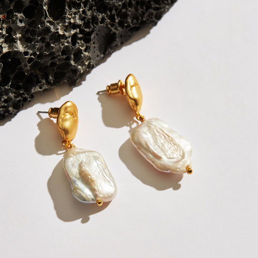 Baroque Pearl Bar Drop Earrings