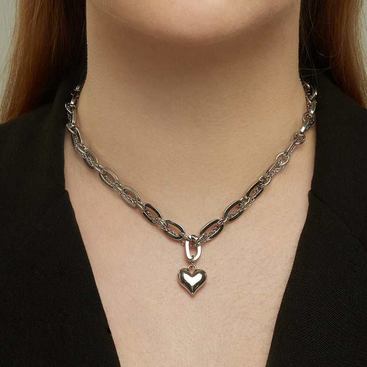 Double Chain Heart Pendant Necklace