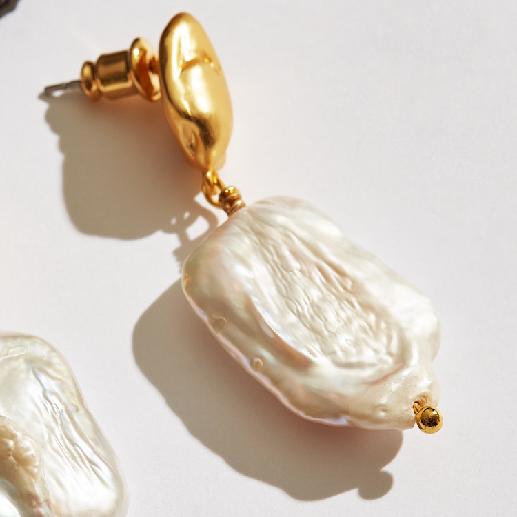 Baroque Pearl Bar Drop Earrings