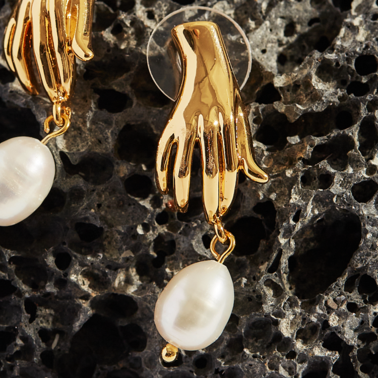 Hand Pearl Drop Earrings