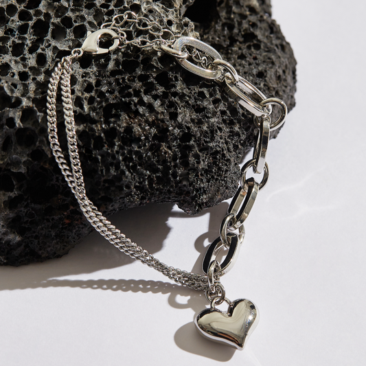 Chain Heart Pendant Necklace and Bracelet Set