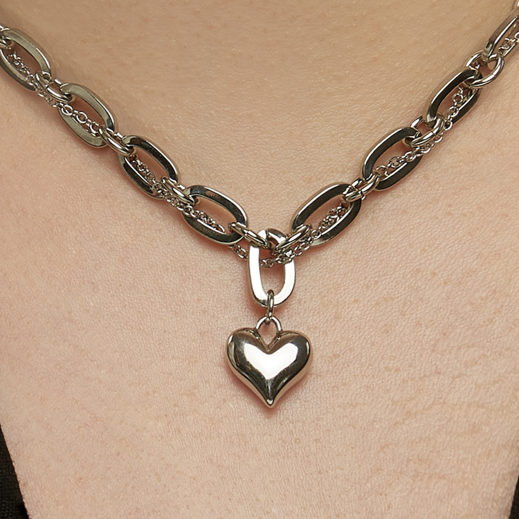 Double Chain Heart Pendant Necklace